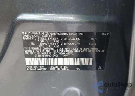 2015 Toyota Rav4 Le из США, поврежденный, VIN 2T3BFREV4FW340465